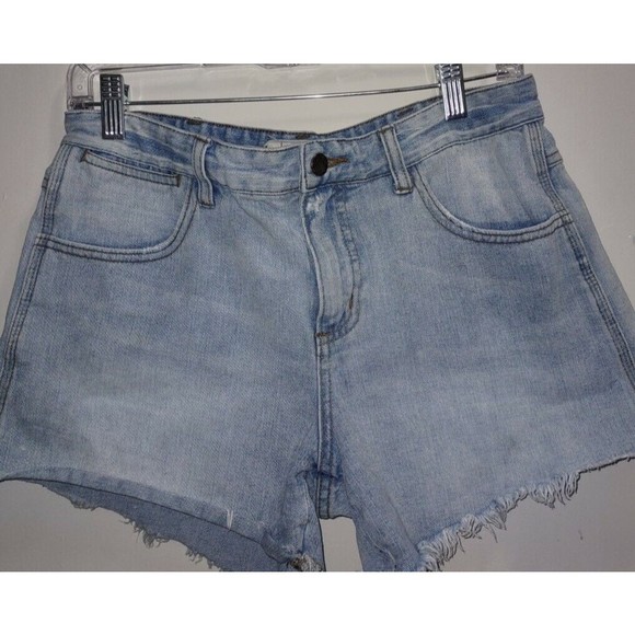 Free People Size 27 Button Up Distressed Light Wash Denim Shorts Cheeky - Picture 1 of 6